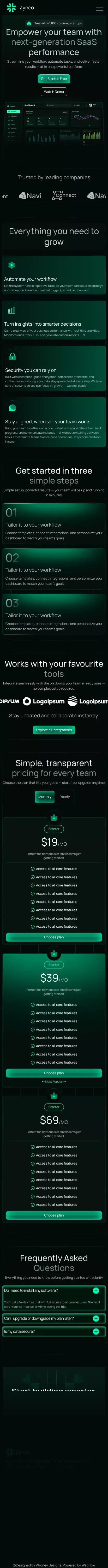 Zynco - Webflow HTML website template mobile view