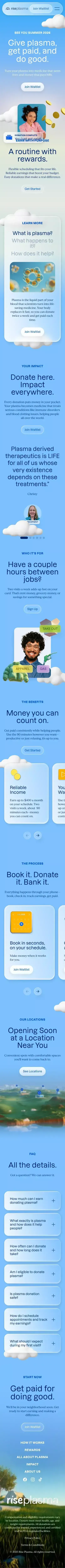 Rise Plasma | Earn More for Every Plasma Donation mobile view