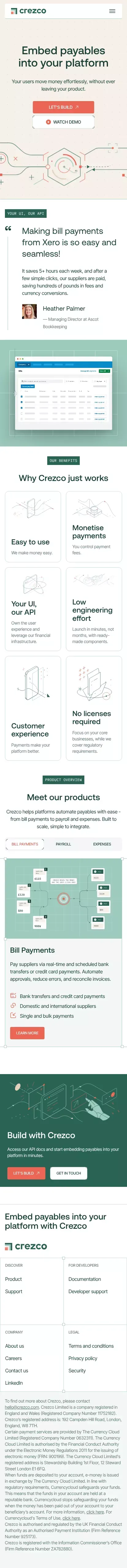 Crezco: Embedded Payments API - Crezco mobile view
