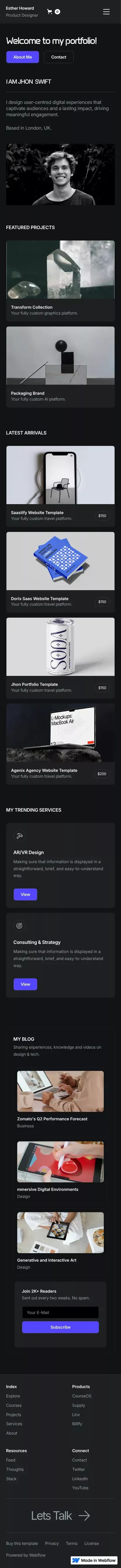 Cardfolio - Webflow Ecommerce website template mobile view