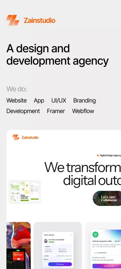 Zainstudio - Best design & development agency mobile view