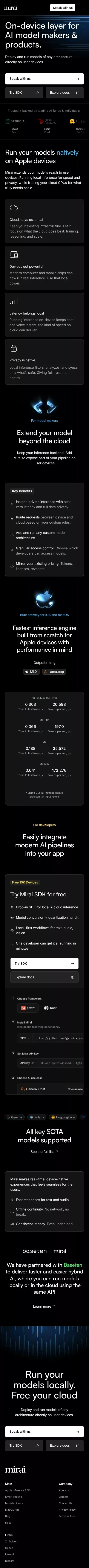Mirai: On-Device Layer for AI Model Makers & Products mobile view