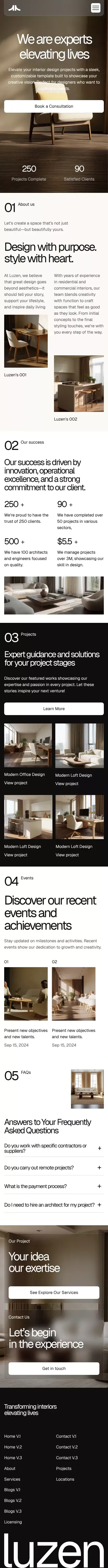 Luzen - Webflow Website Template mobile view