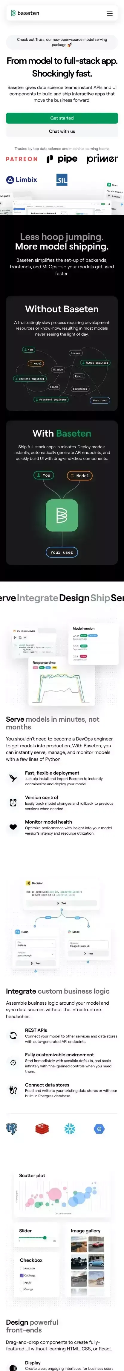 Baseten | Turn ML models into full-stack apps mobile view