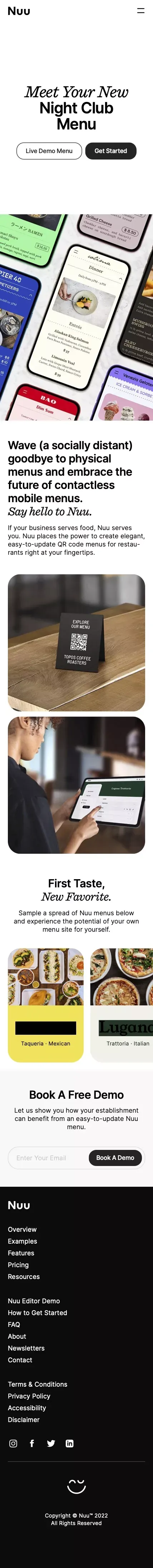 Nuu · Contactless QR Code Menus for Restaurants mobile view