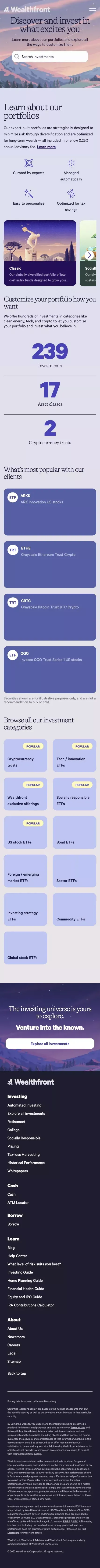 Make Wealth Your Own | Wealthfront mobile view