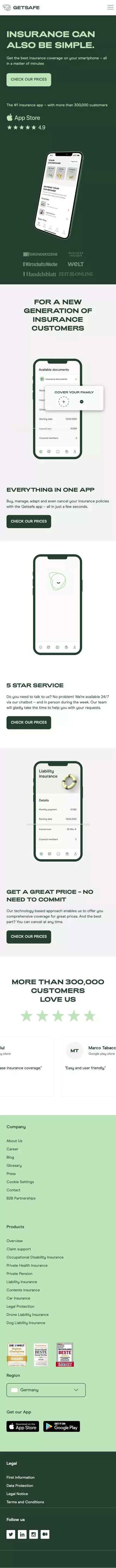 Getsafe | Insurance can also be simple. | Download Our App! mobile view