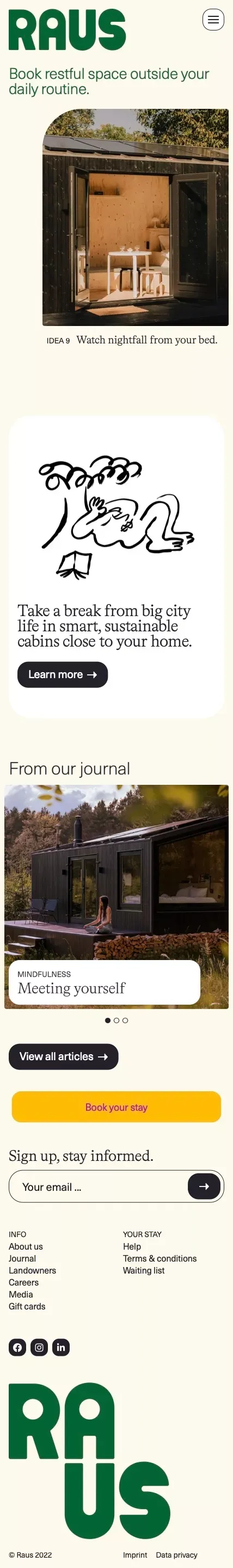Raus | Smart, sustainable cabins close to your home mobile view