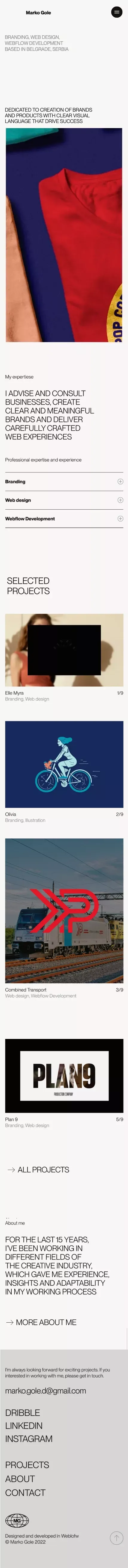 Marko Gole, brand and web designer portfolio website mobile view