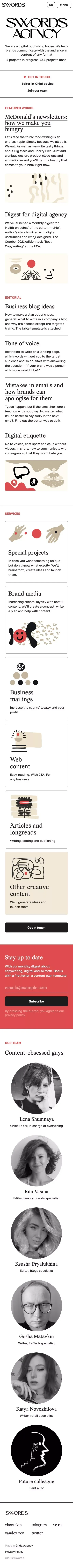 Swords — Content agency mobile view