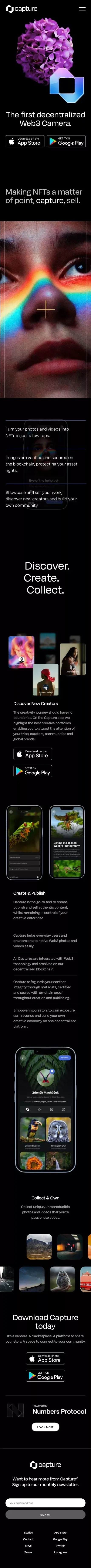 Capture App | The First Decentralized Web3 Camera mobile view