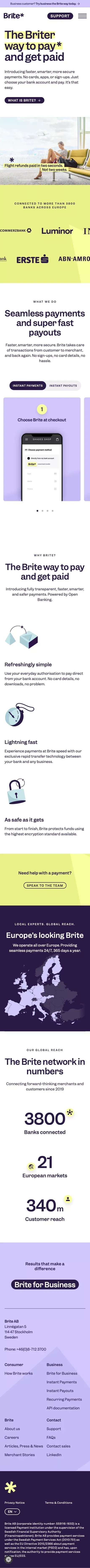 Instant payments | Brite AB | Sweden mobile view