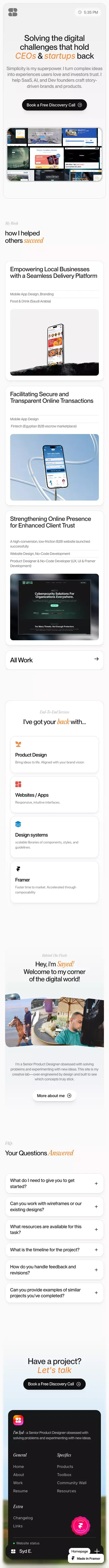 Syd Elmarakpy | Product Designer, Framer Expert. mobile view