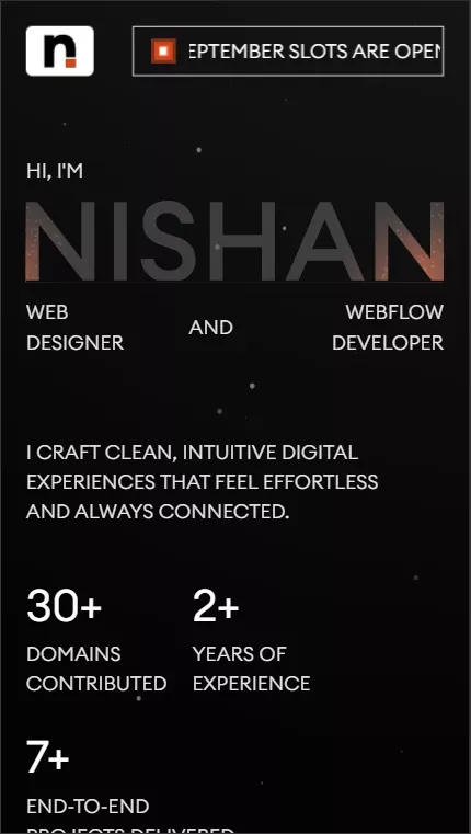 Nishan Agarwal – UI/UX Designer & Webflow Developer mobile view