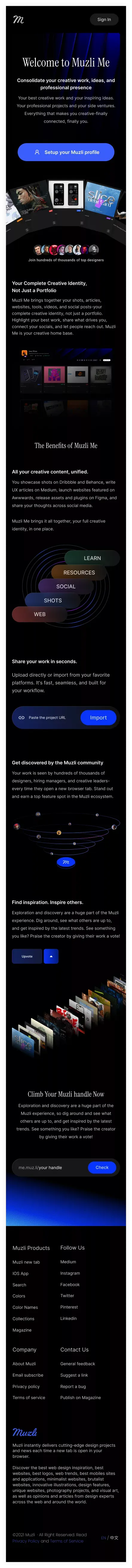 Muzli Me – Your Creative DNA, Finally Visible | Showcase Your Design Portfolio & Get Discovered mobile view