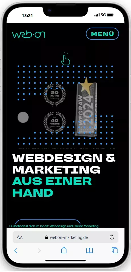 Webdesign und Online Marketing - webon-marketing.de mobile view