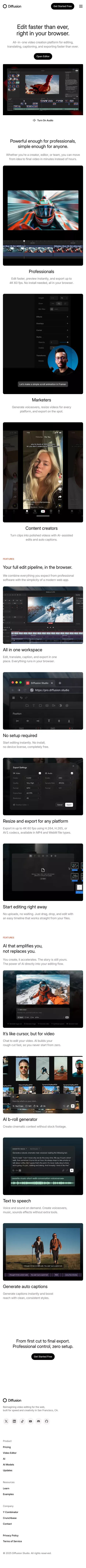 Diffusion Studio - Edit faster than ever, right in your browser. mobile view
