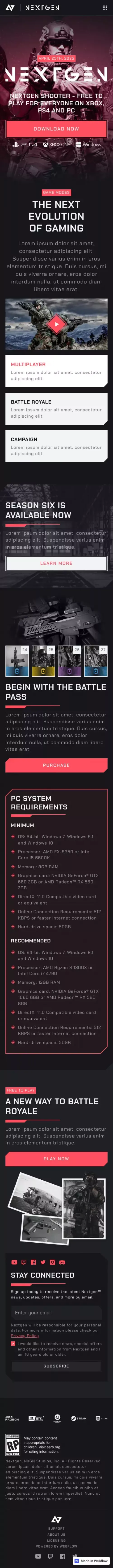 Shooter | Nextgen - Webflow HTML website template mobile view