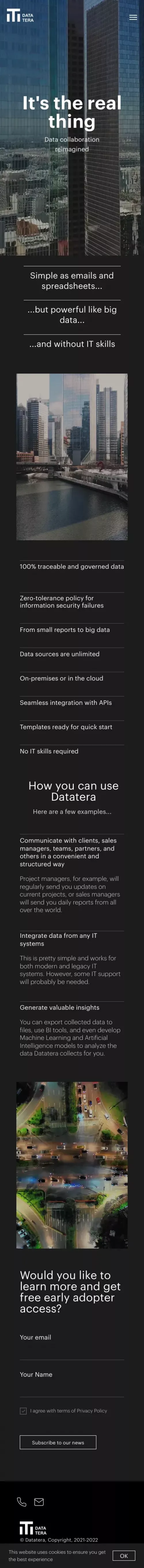 Datatera mobile view