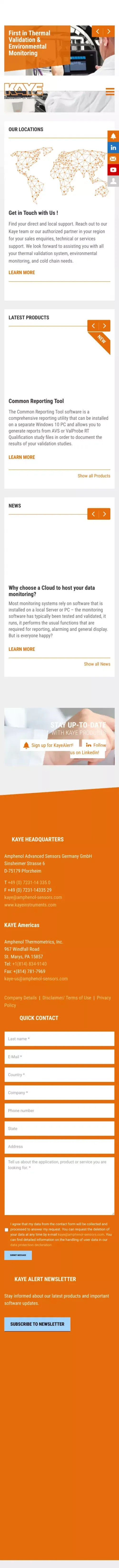 KAYE - Thermal Validation System & Environmental Monitoring mobile view