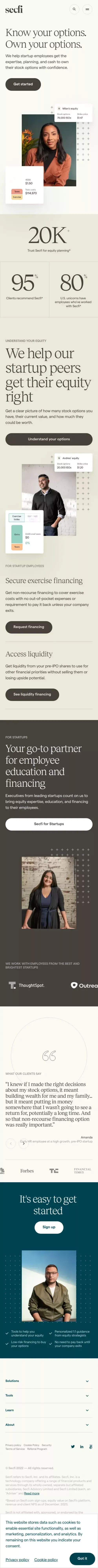 Secfi — Startup Equity Planning and Stock Option Financing mobile view