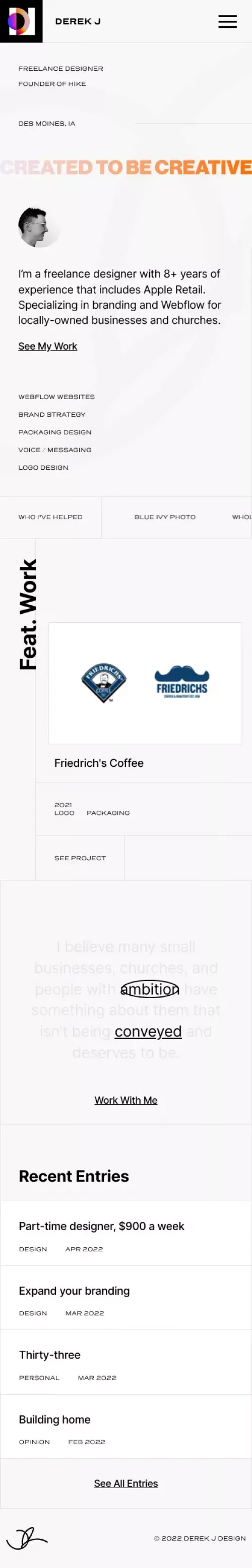 Derek Jensen - Freelance Designer, Founder of Hike mobile view