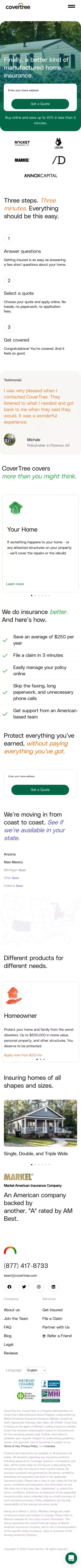 CoverTree: Homeowners Insurance | Get a Quote mobile view