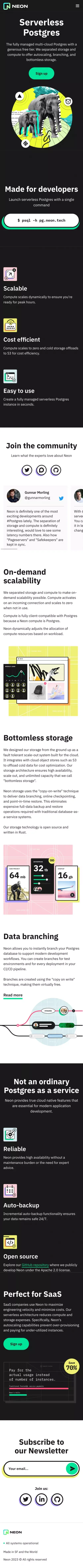 Neon — Serverless, Fault-Tolerant, Branchable Postgresql mobile view