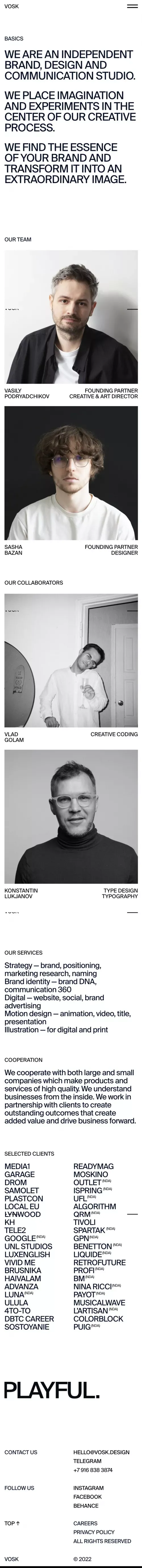 vosk design studio — about mobile view