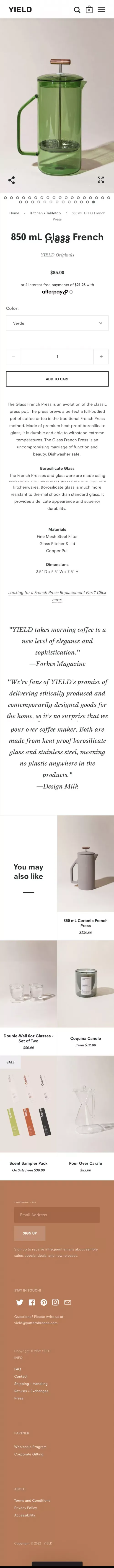850 mL Glass French Press – YIELD mobile view