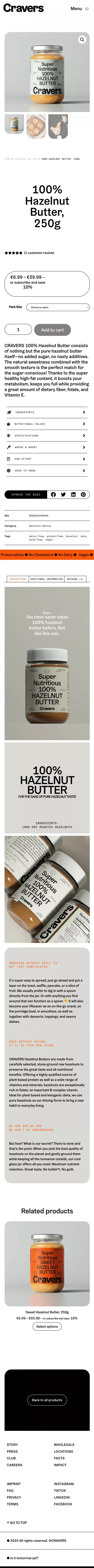 100% Hazelnut Butter, 250g | CRAVERS - IS IT TOMORROW YET? mobile view