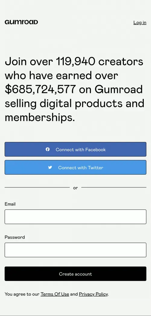 Gumroad mobile view