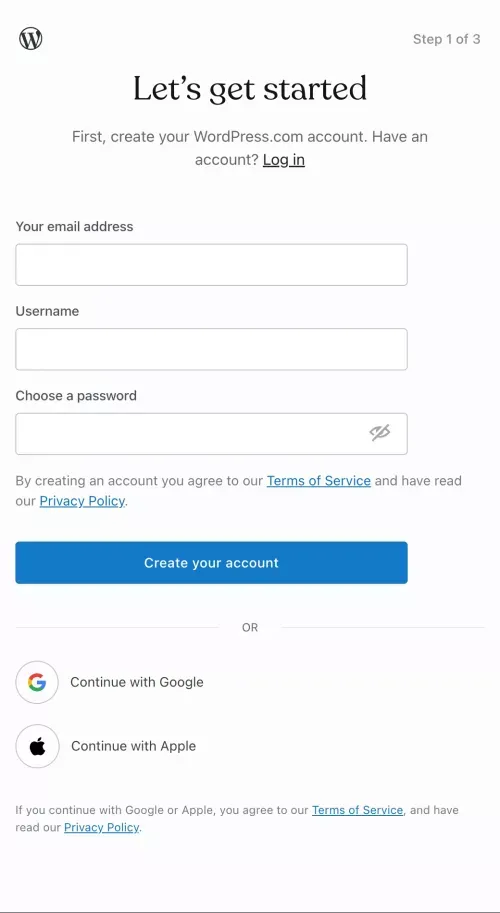 WordPress.com mobile view