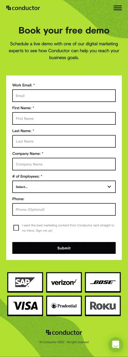 Request a Free Live Demo of Conductor’s Platform | Conductor mobile view