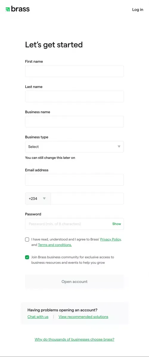 Brass | Business banking mobile view