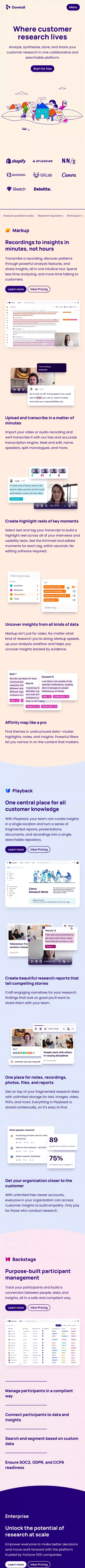 Customer knowledge platform - Dovetail mobile view