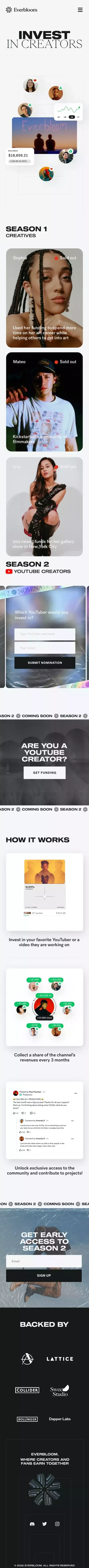 Everbloom App - Invest in creators mobile view