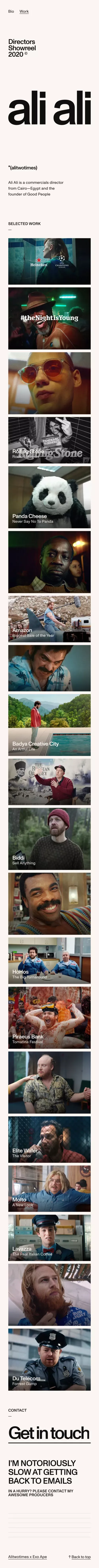 Ali Ali — Director's Showreel / Alitwotimes / Director from Cairo mobile view