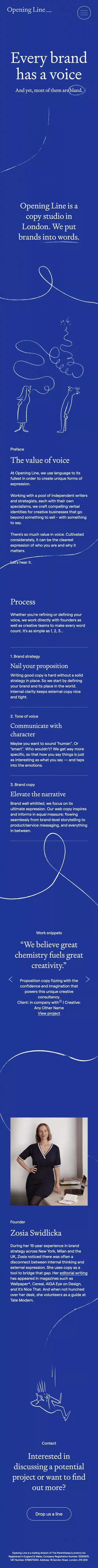 Opening Line — Copywriting studio in London. We put brands into words. mobile view