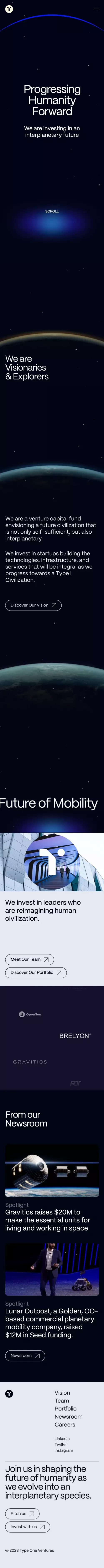 Type One Ventures mobile view