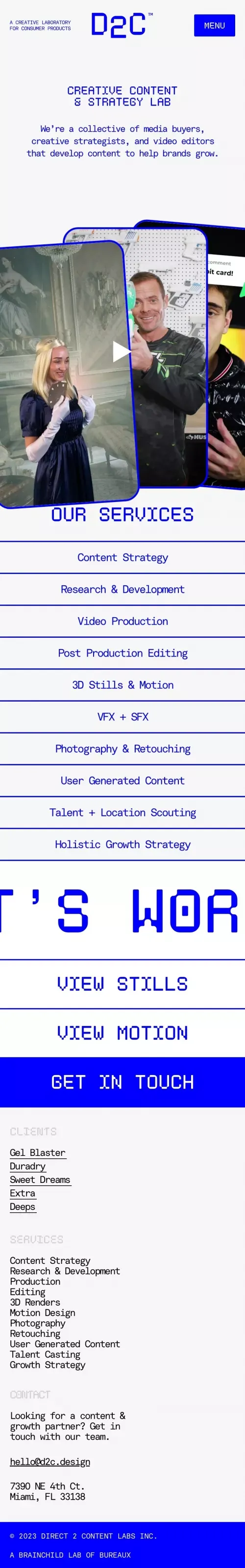 Direct 2 Content | Creative Content & Strategy Lab mobile view