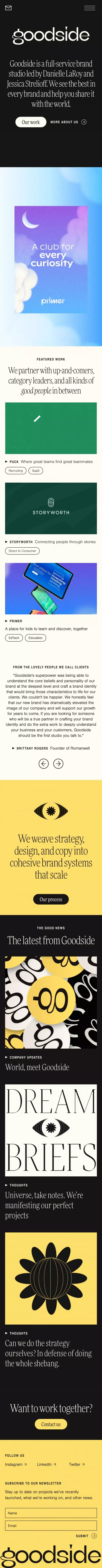 Goodside → A full-service brand studio mobile view