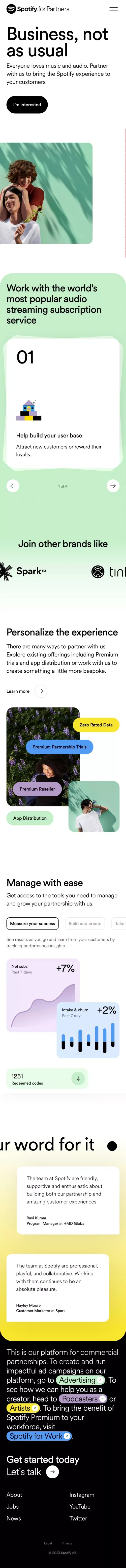 Hey there partner | Spotify for Partners mobile view
