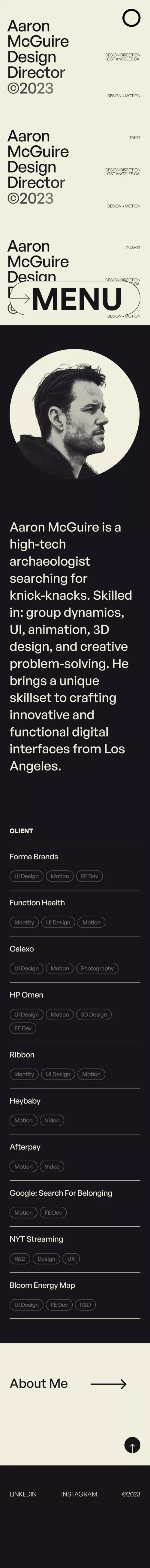 Aaron McGuire - Design Director 2023 mobile view