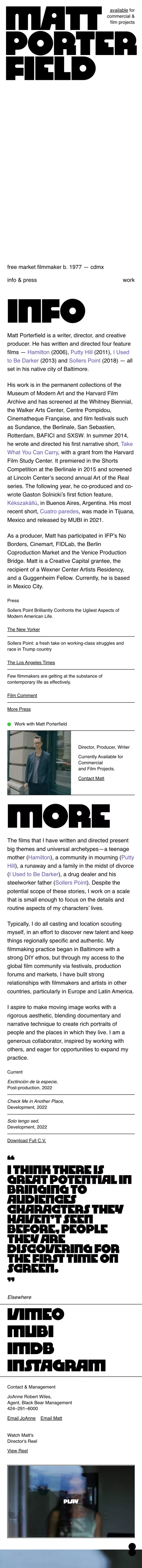 Matthew Porterfield — Free Market Filmmaker, Director, and Writer mobile view