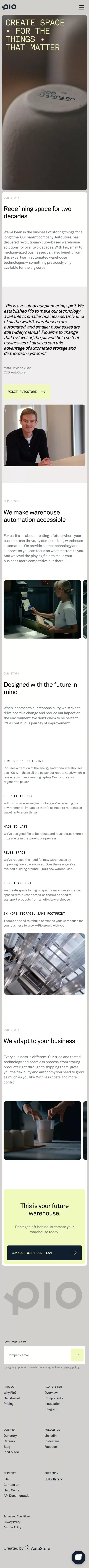 Pio© | Warehouse Automation - Our Story mobile view