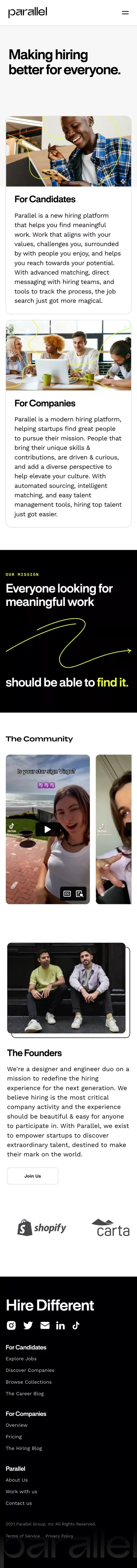 Parallel | About Us mobile view