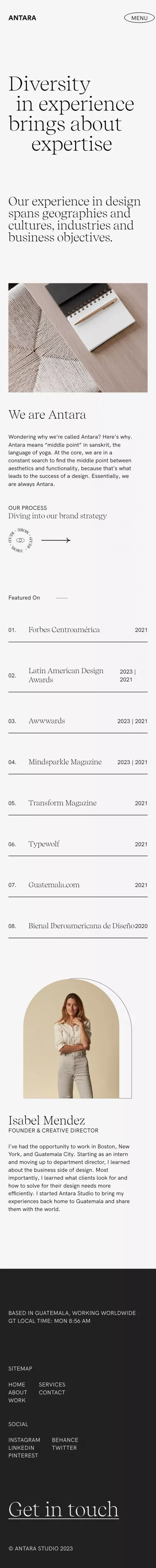Antara Studio - About mobile view