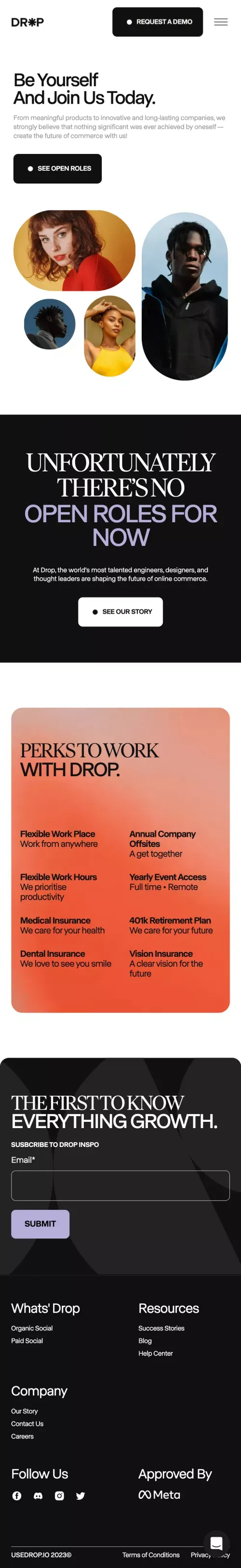 Drop - Careers mobile view