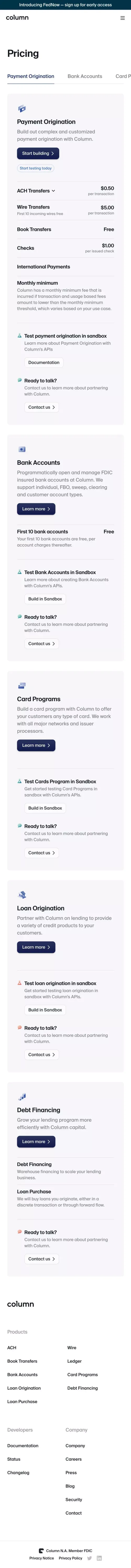 Pricing — Column mobile view